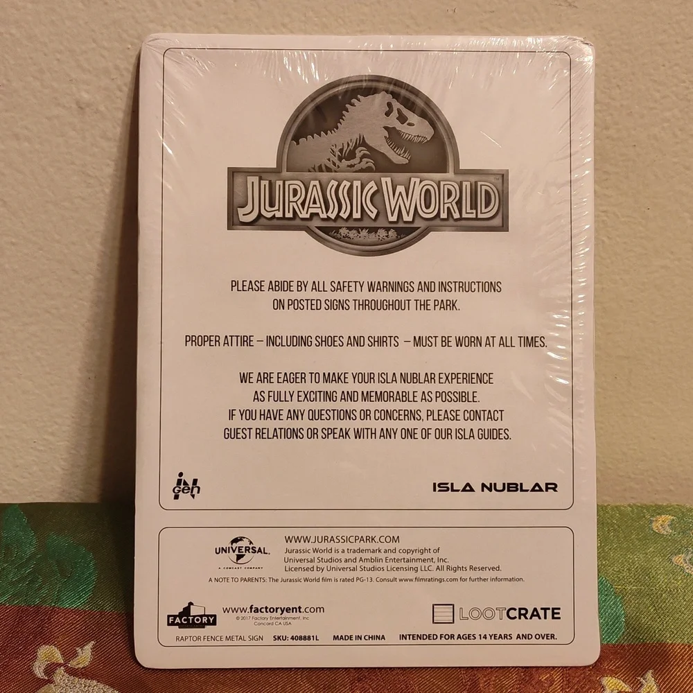 NWT Jurassic World Warning Metal Sign Decor - Picture 2 of 3
